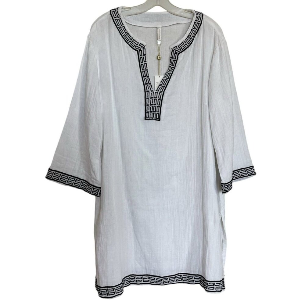 HELEN JON Women's White Black Cover-Up Beach Dress Size Large Embroidered $136
